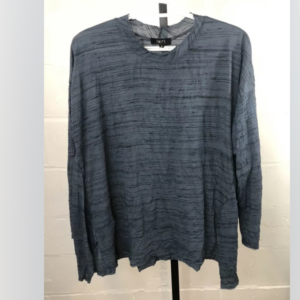 Comfy USA Oversized Top  Blue Stripe Drop Shoulder